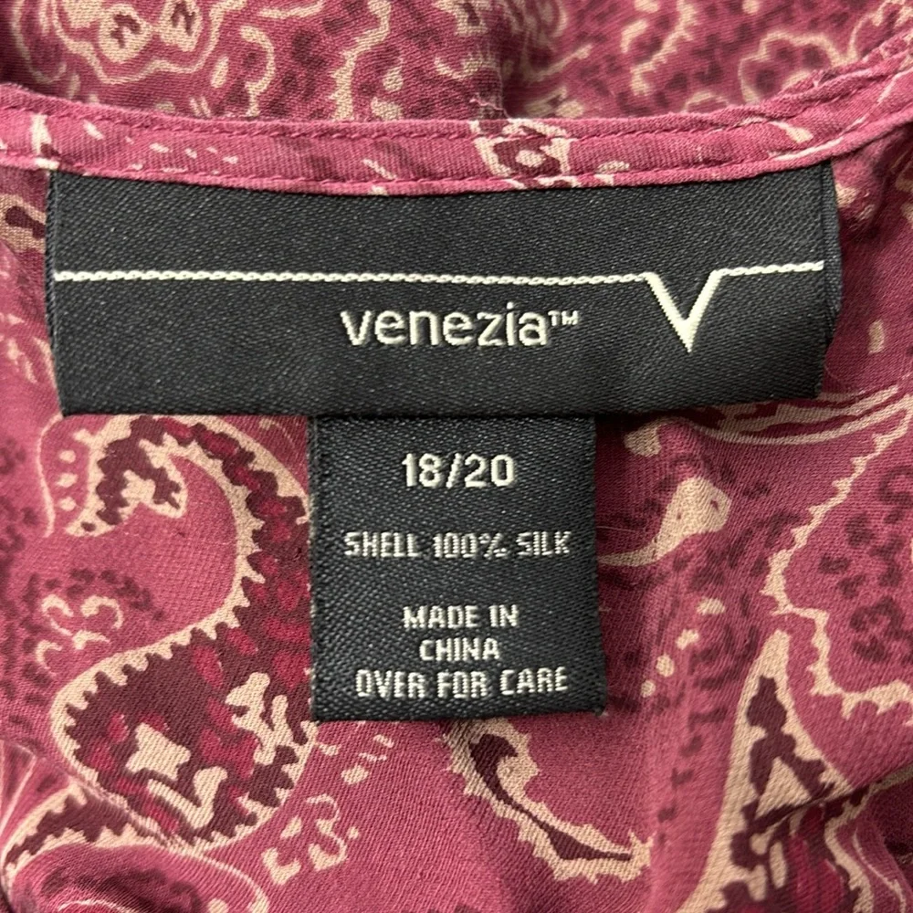 Venezia Long Sleeve Relaxed Tunic Blouse 100%‎ silk  size 18/20